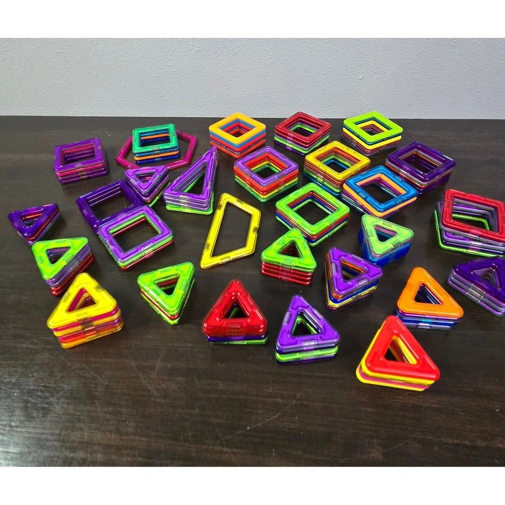 Magnetic Building Tiles Set Geometric Shapes STEM Educational Toy Bulk Lot Multi